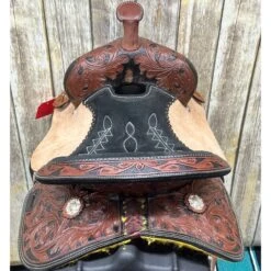 Paul Taylor Chocolate Floral Tooled Youth Saddle -Horseway Store yback